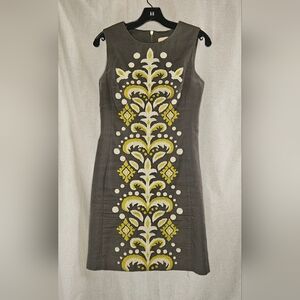Anthrpologie Tabitha Gray Embroidered Zip Back Tailored Sleeveless Dress Sz 4